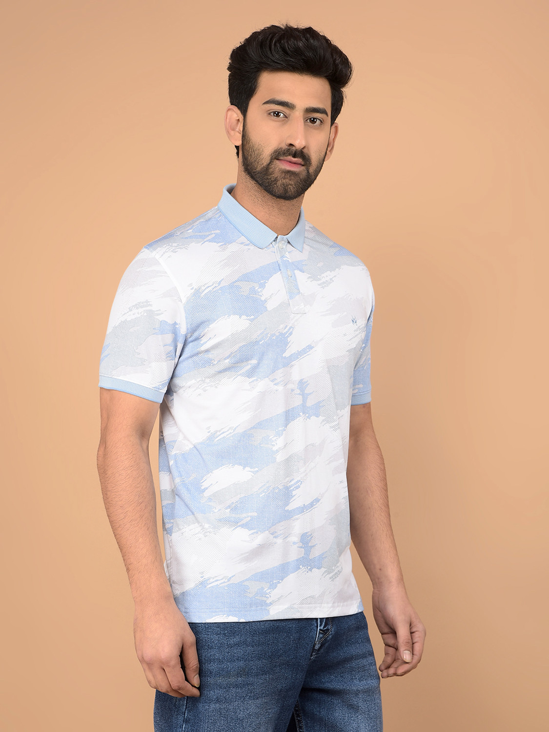 Image of CRIMSOUNE CLUB Self Design Men Polo Neck Blue T-Shirt