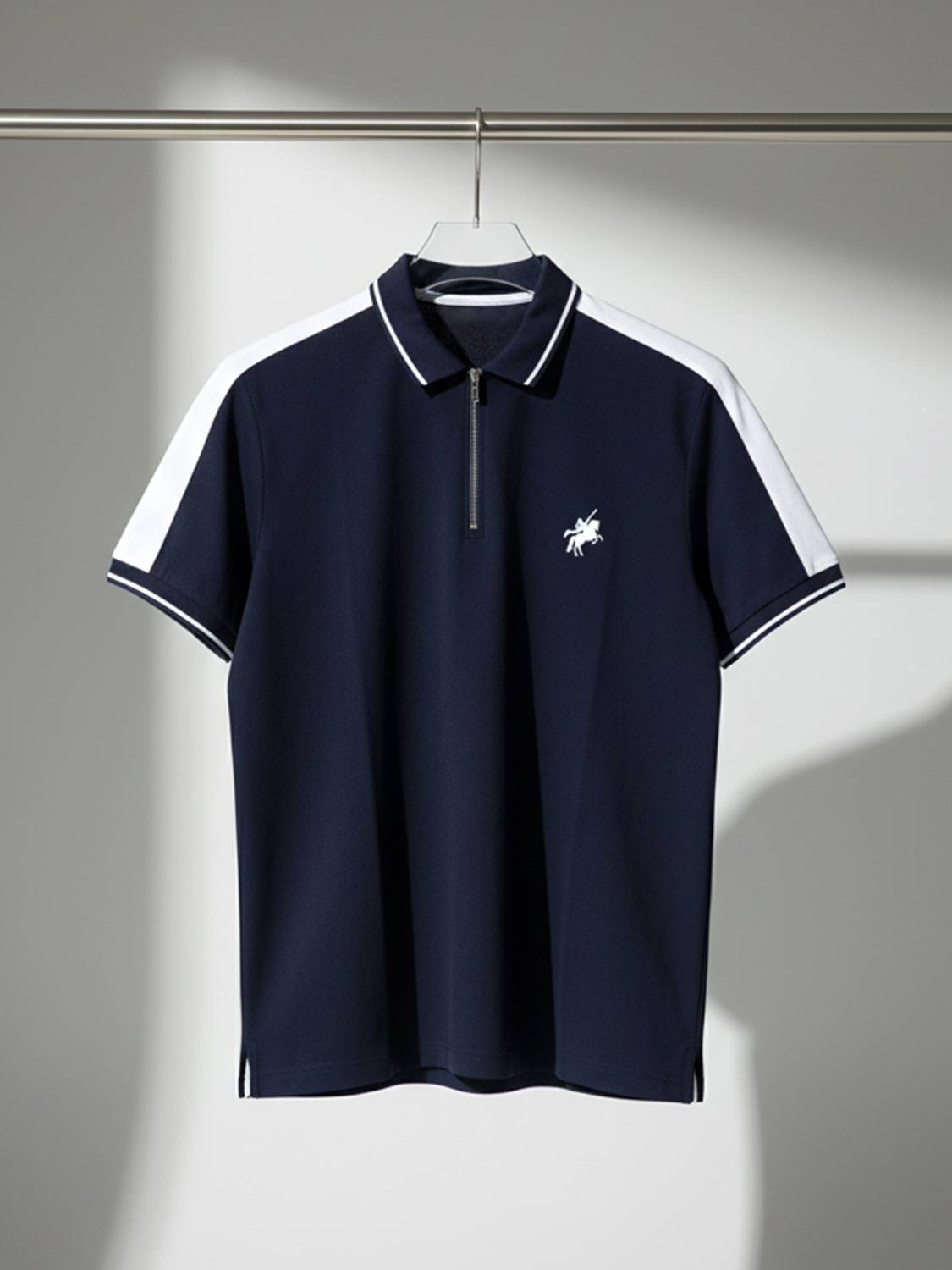 Jump Cuts Dark Blue Polo Neck T-Shirt - Image 1