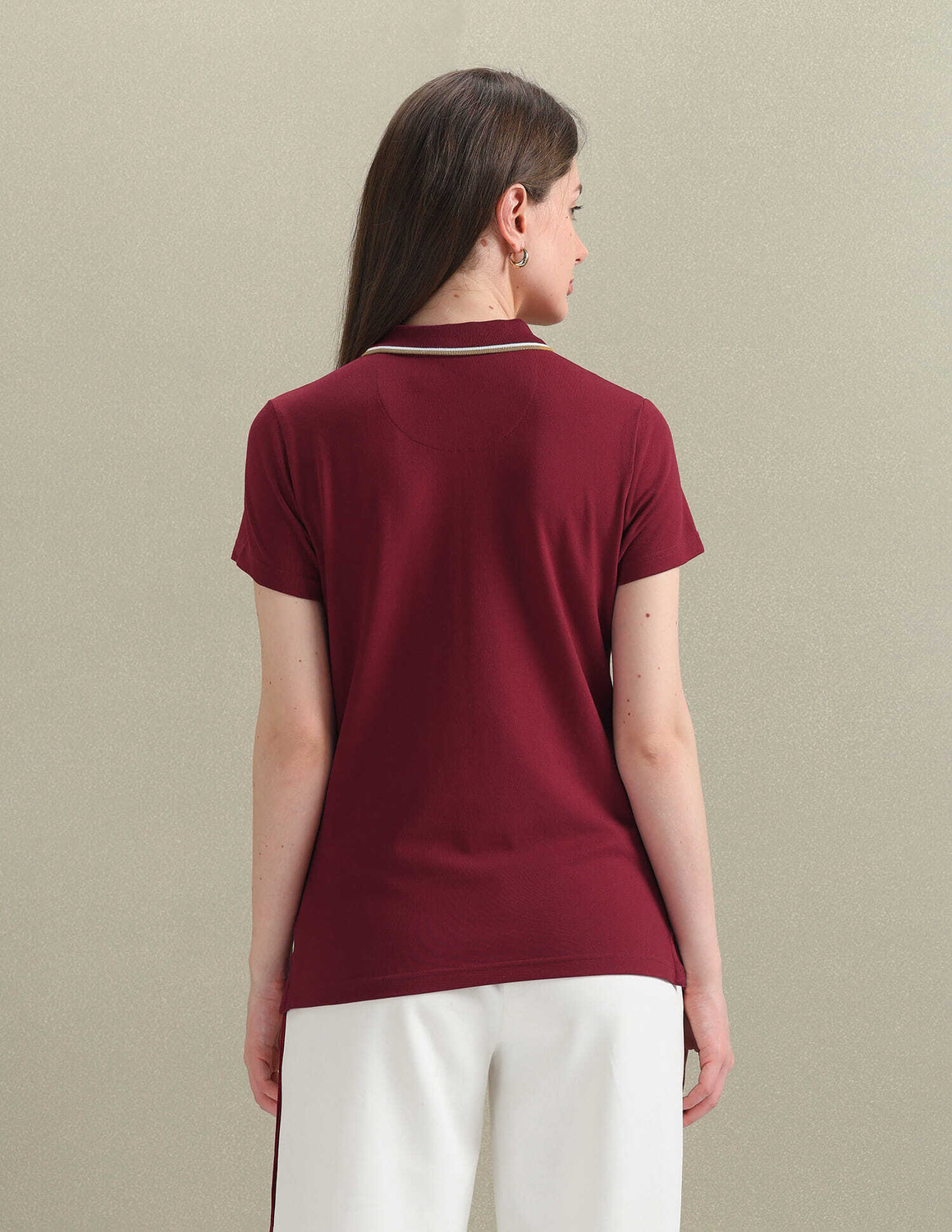Image of U.S. POLO ASSN. Solid Women Polo Neck Red T-Shirt