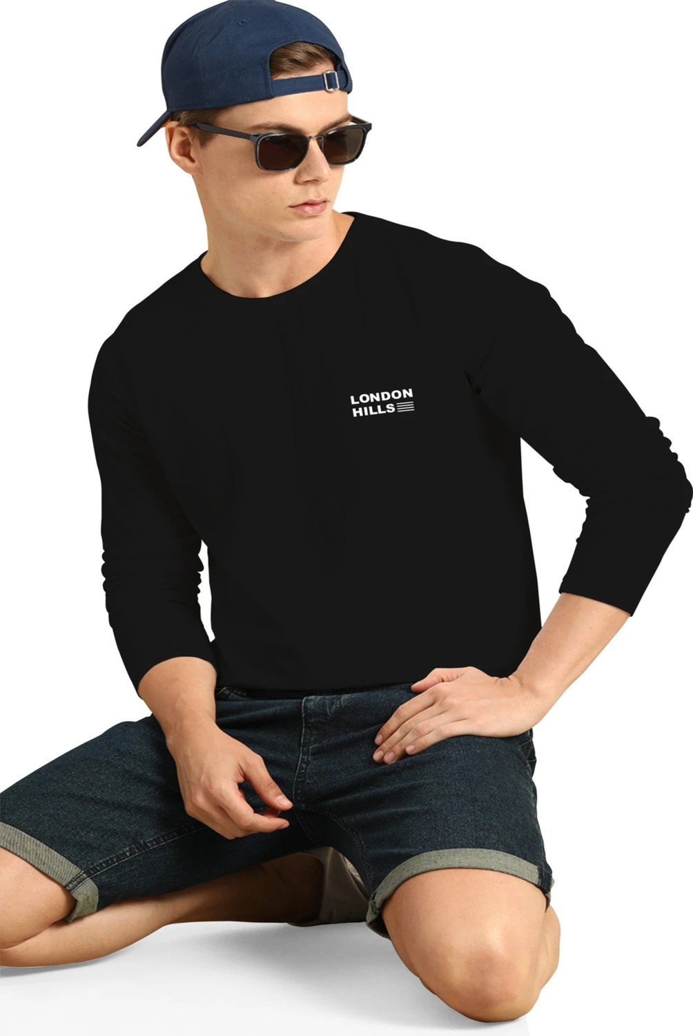 Image of London Hills Printed Men Round Neck Black T-Shirt