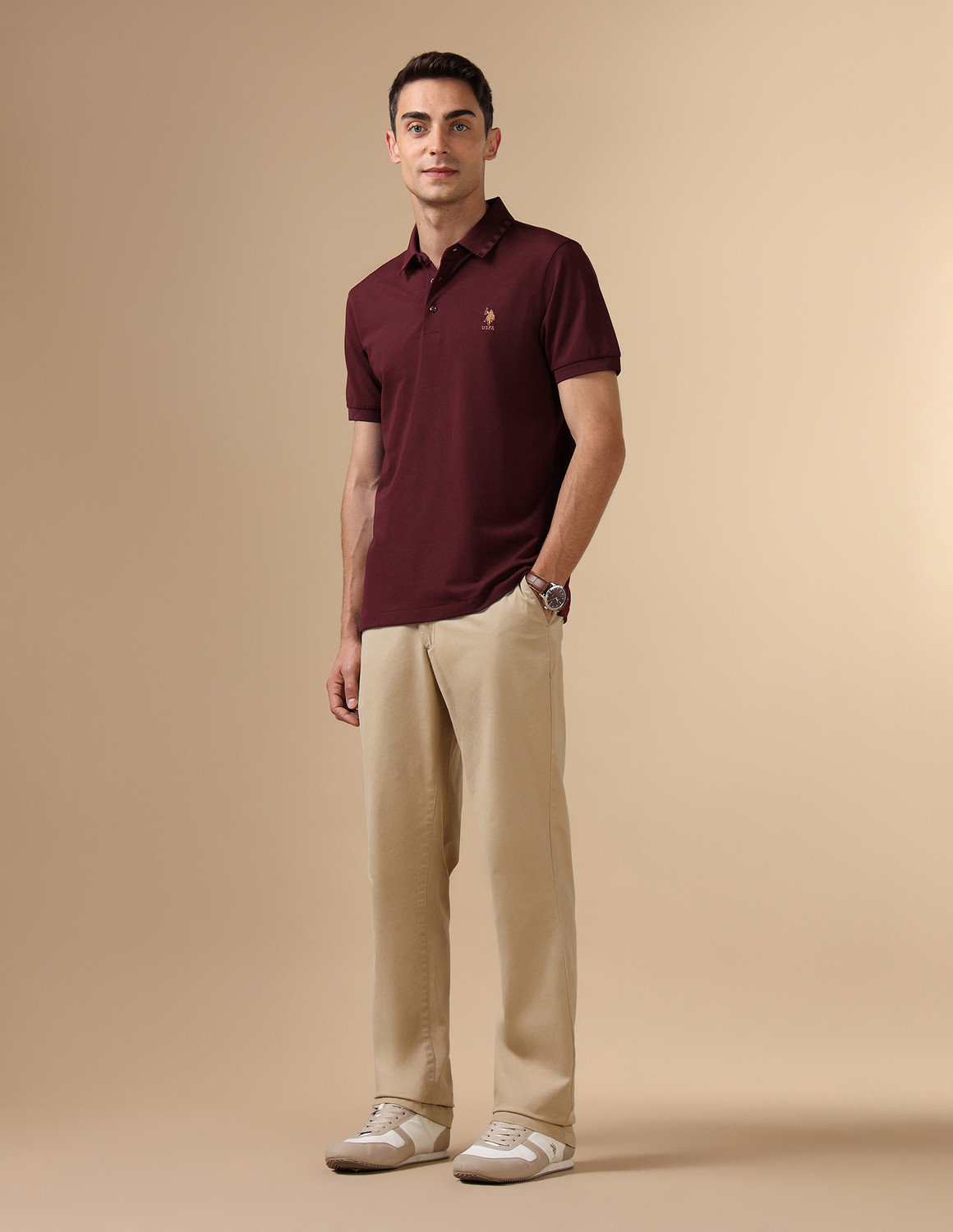 Image of U.S. POLO ASSN. Solid Men Polo Neck Red T-Shirt