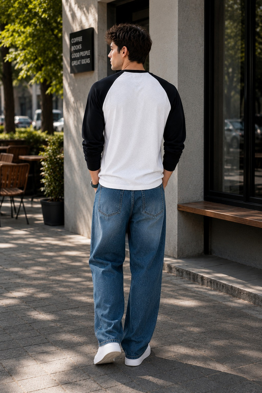 Image of Else & What Men Colorblock Round Neck Cotton Blend White, Black T-Shirt