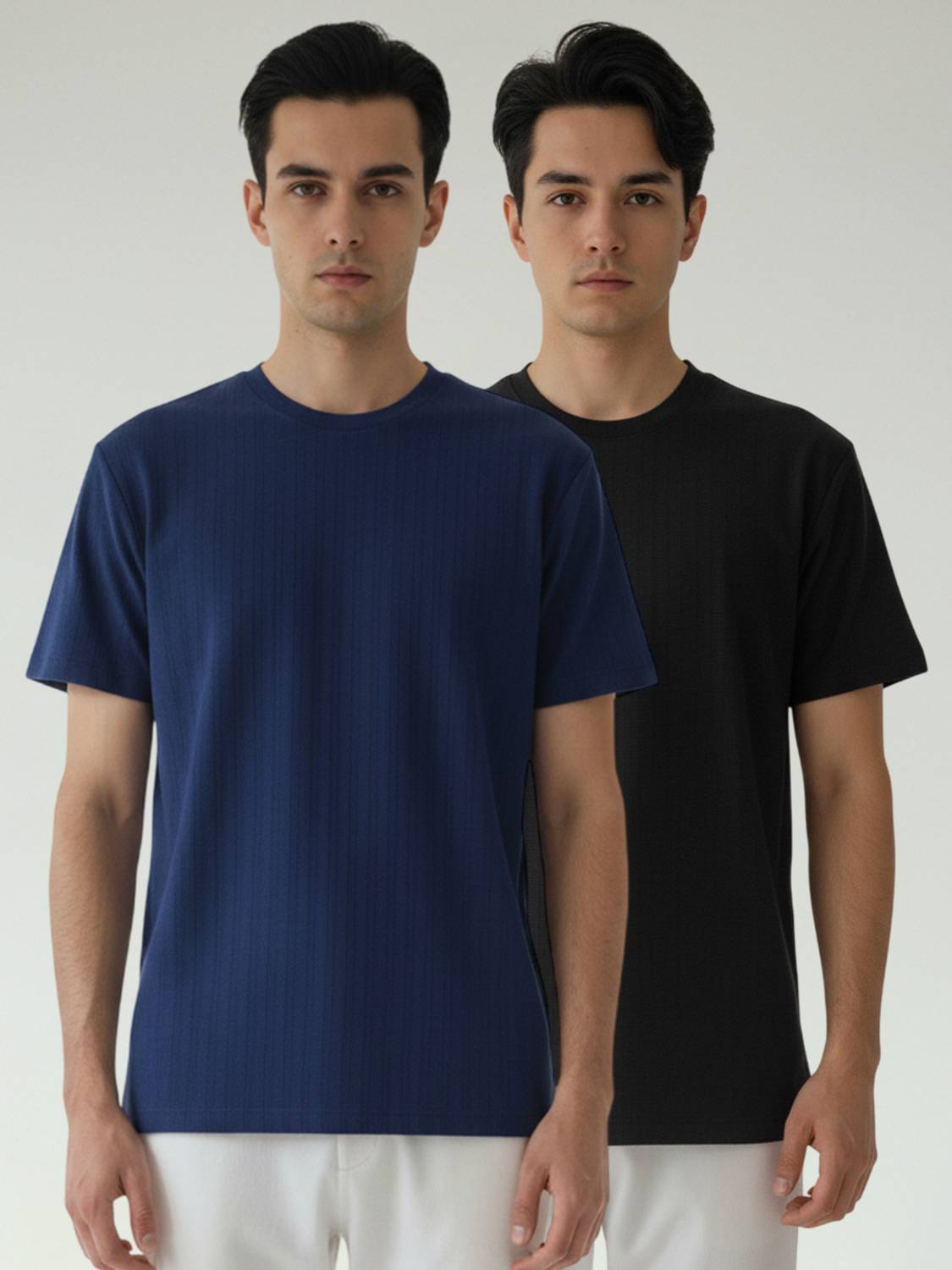 Dollar Pack of 2 Men Self Design Round Neck Polyester Multicolor