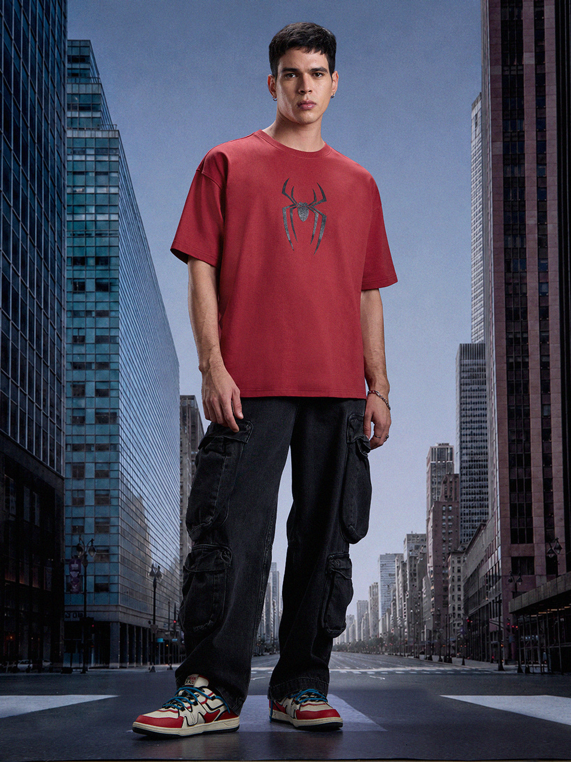 Image of The Souled Store Men Graphic Print Round Neck Pure Cotton Red T-Shirt