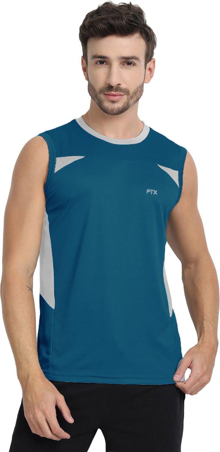 FTX Men Colorblock Round Neck Polyester Blue T-Shirt
