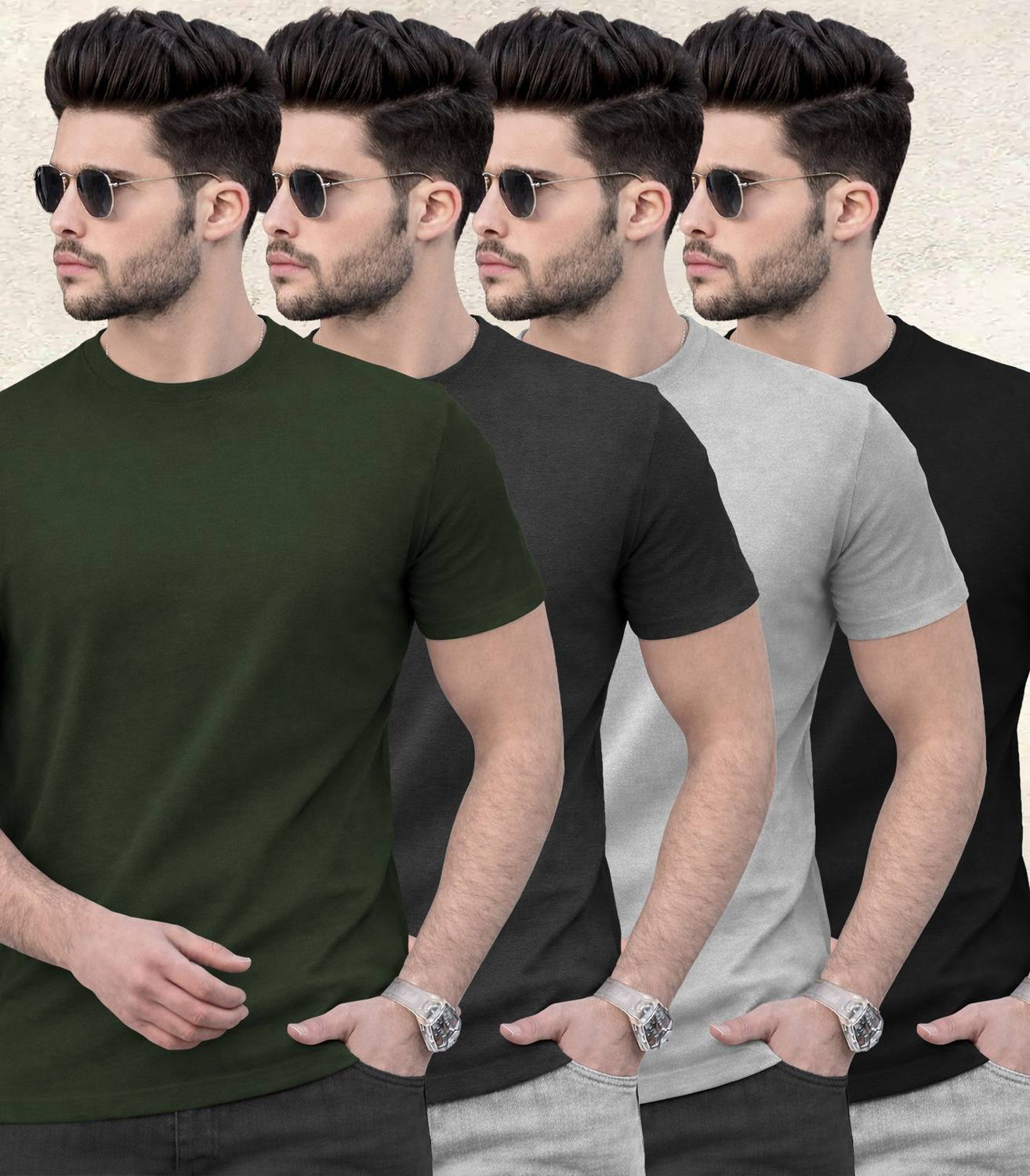 TRIPR Multicolor Men's Round Neck T-Shirt Pack of 4 - Image 1