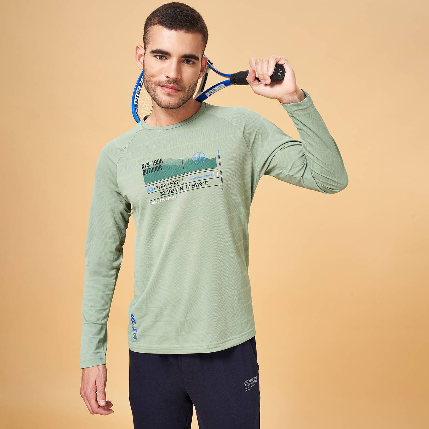 Ajile By Pantaloons Men Printed, Typography Round Neck Polyester Green T-Shirt