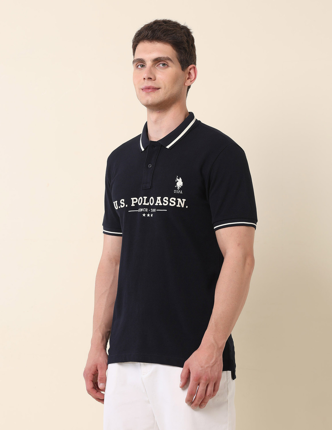Image of U.S. POLO ASSN. Graphic Print Men Polo Neck Blue T-Shirt