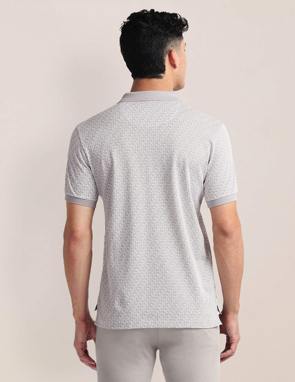 Image of U.S. POLO ASSN. Typography Men Polo Neck Grey T-Shirt