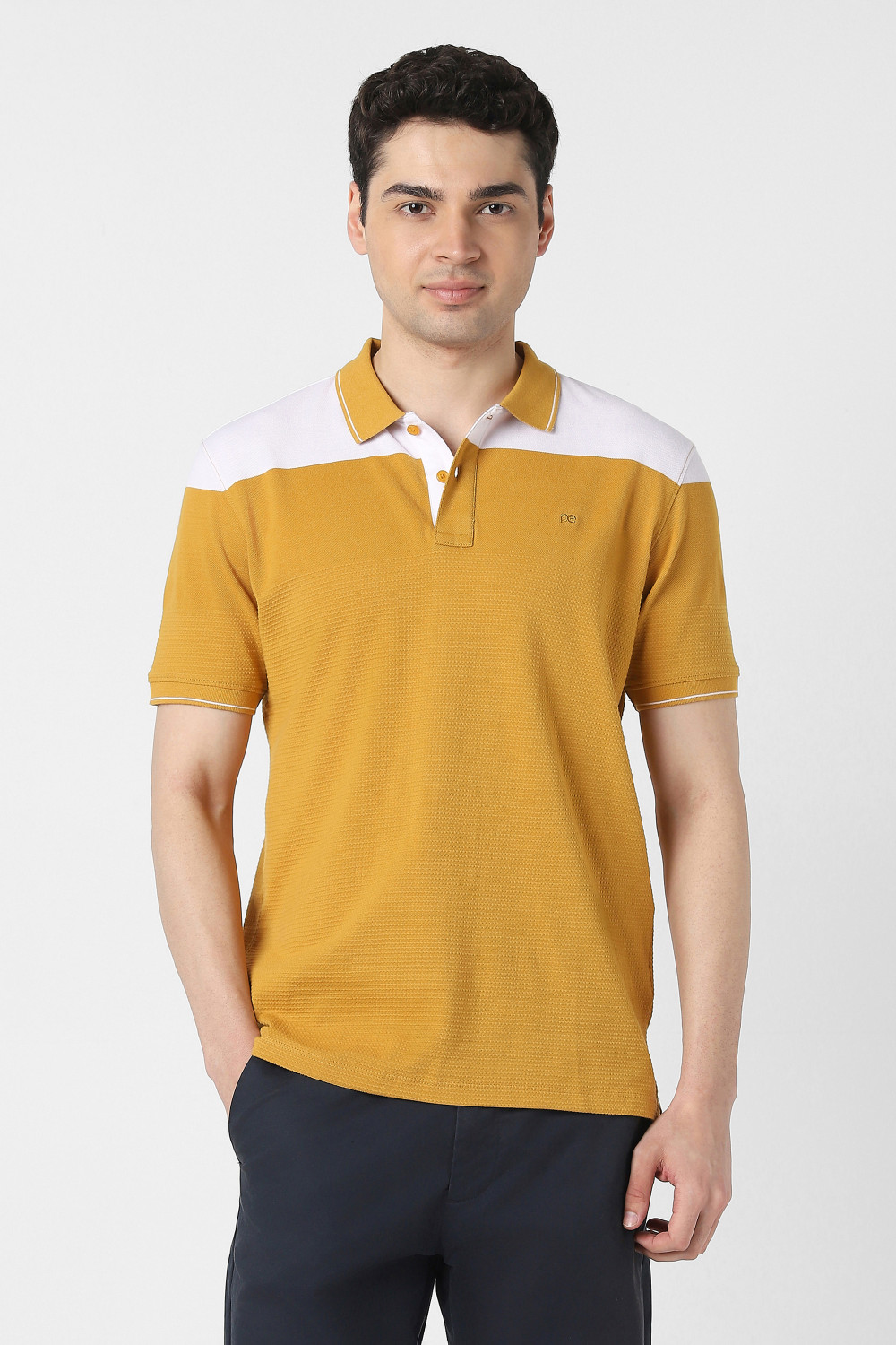 Image of PETER ENGLAND Colorblock Men Polo Neck Yellow T-Shirt