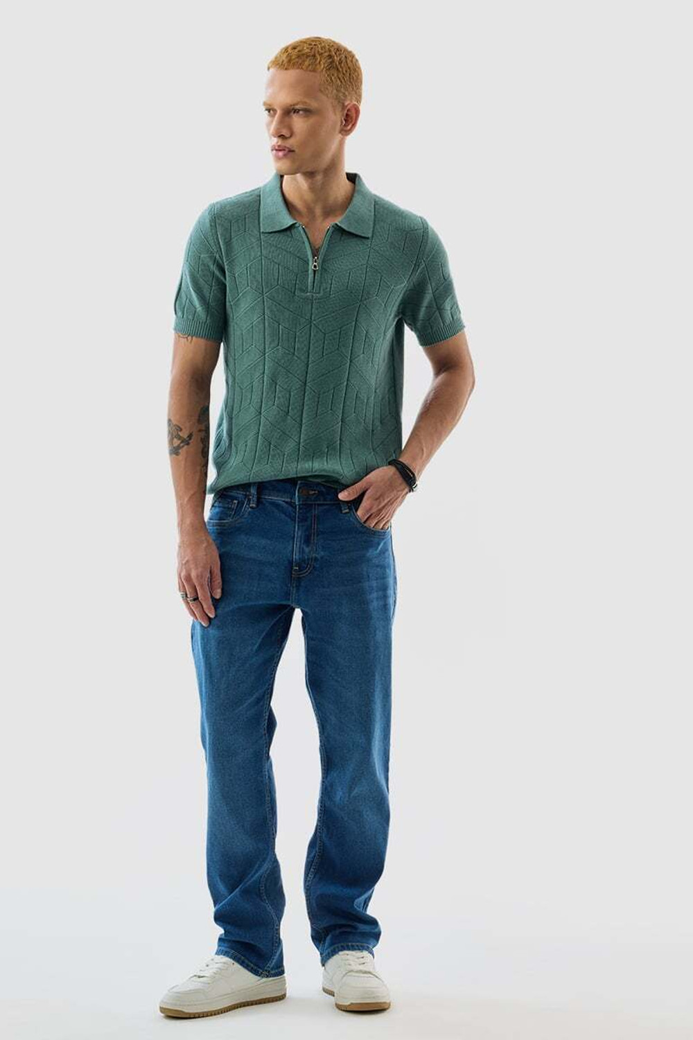 Image of Snitch Self Design Men Polo Neck Green T-Shirt