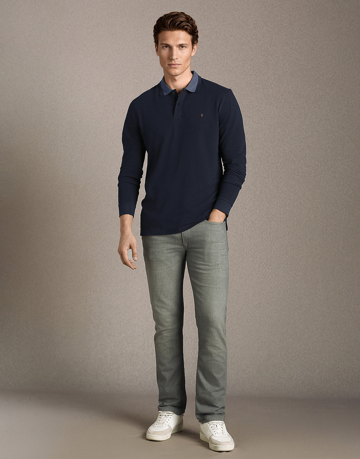Image of Louis Philippe Jeans Solid Men Polo Neck Blue T-Shirt