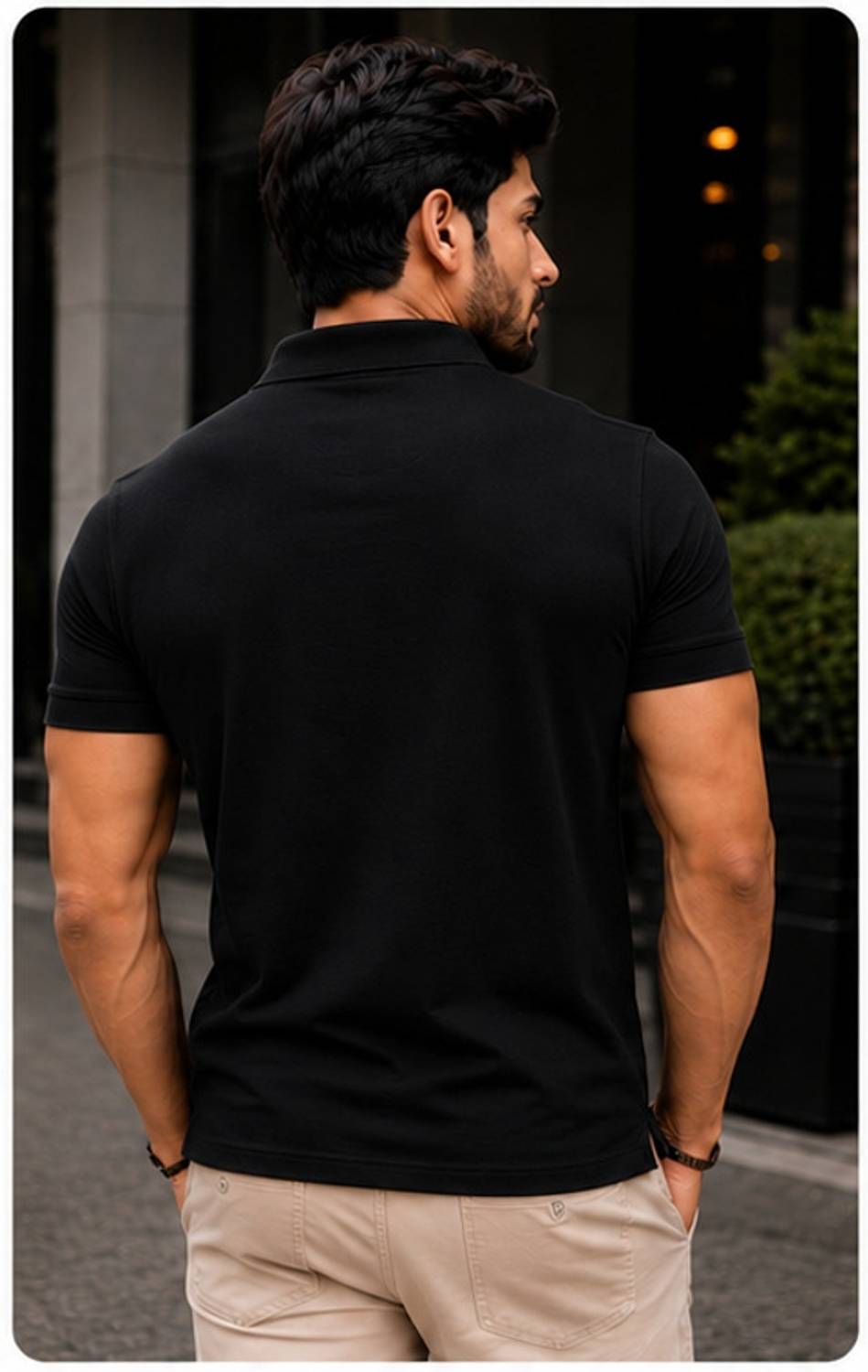 sports mtex Solid Men Polo Neck Black T-Shirt - Image 2