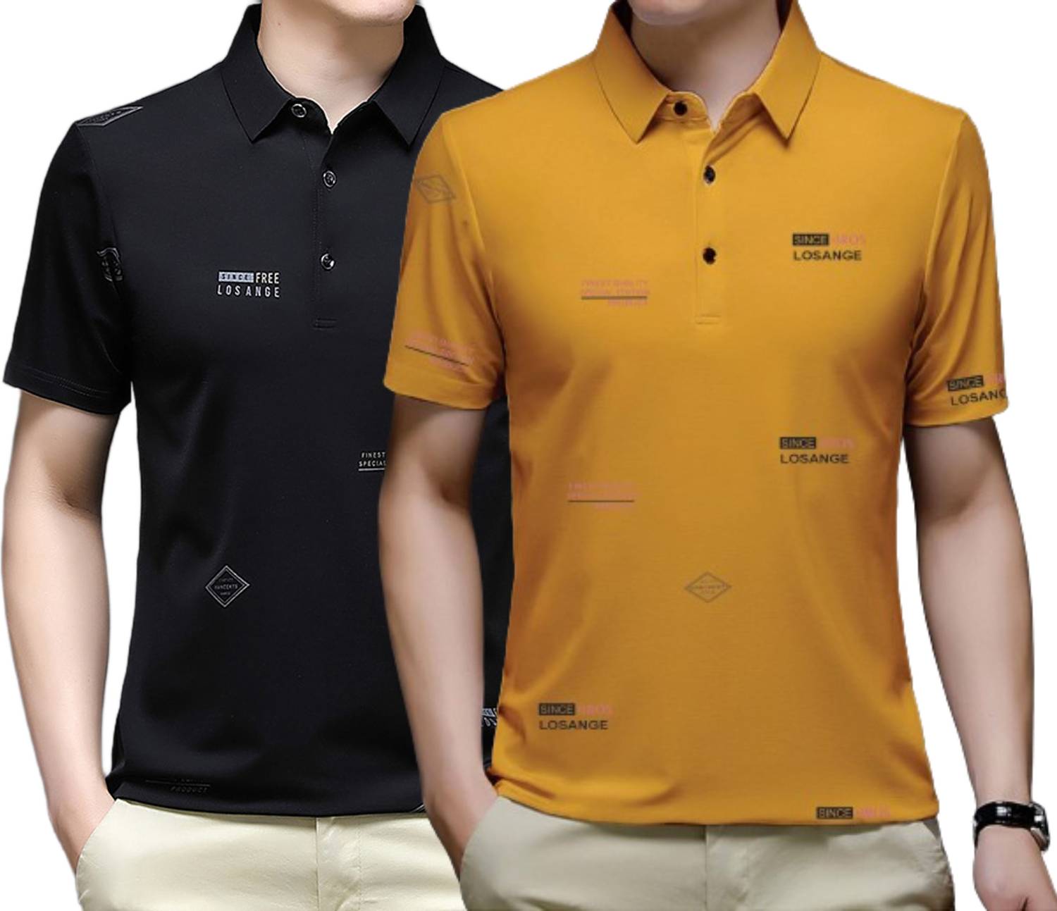 3BROS Printed Men Polo Neck Black, Gold T-Shirt