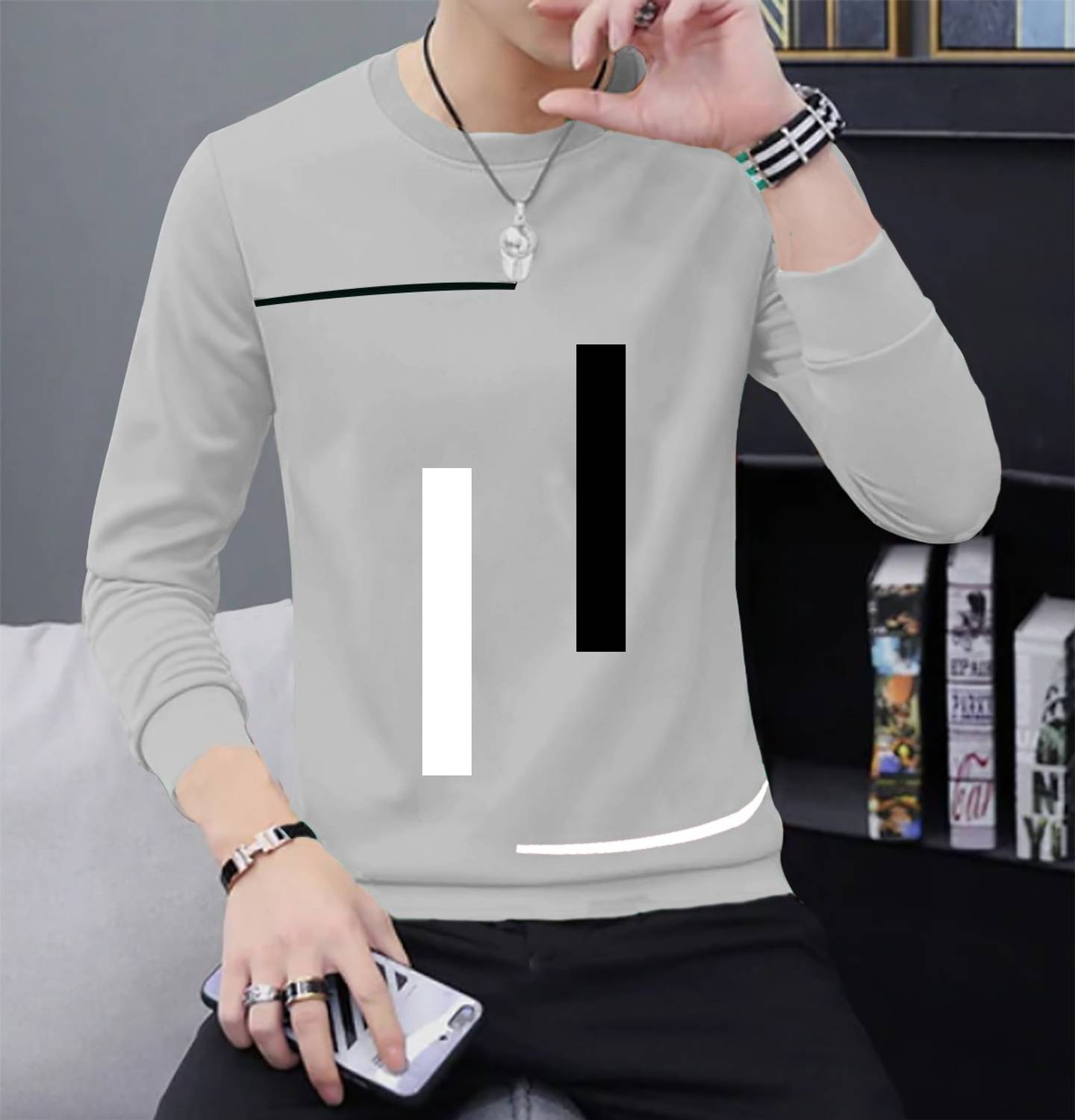 JUGULAR Men Printed Round Neck Pure Cotton Grey T-Shirt