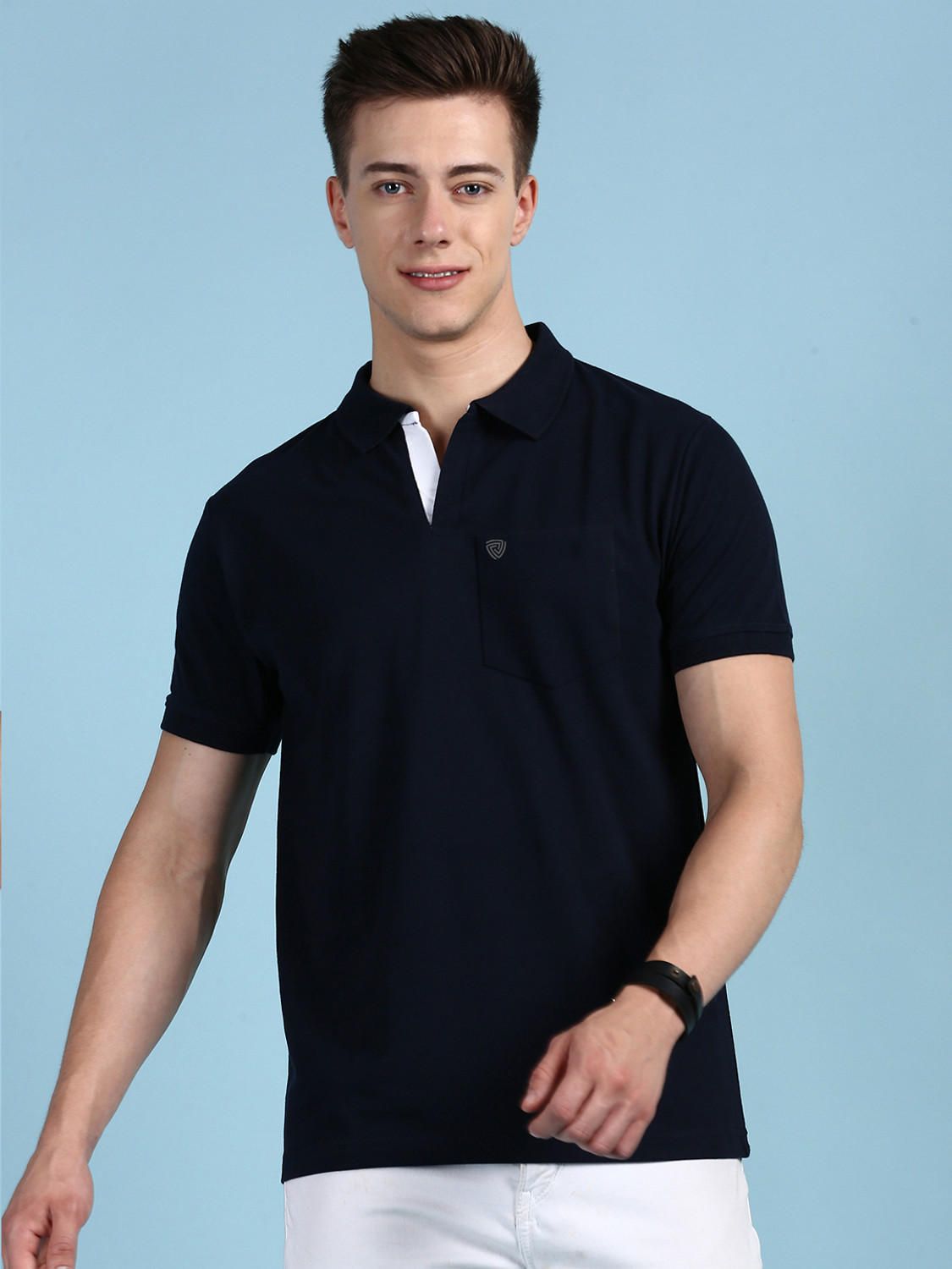 Image of LUX cozi Solid Men Polo Neck Black T-Shirt