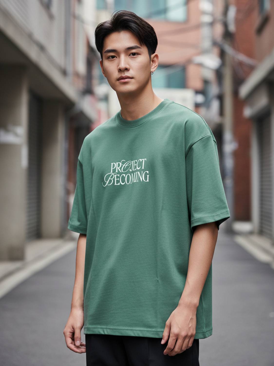 Jump Cuts Men Green White Round Neck T-Shirt - Image 2