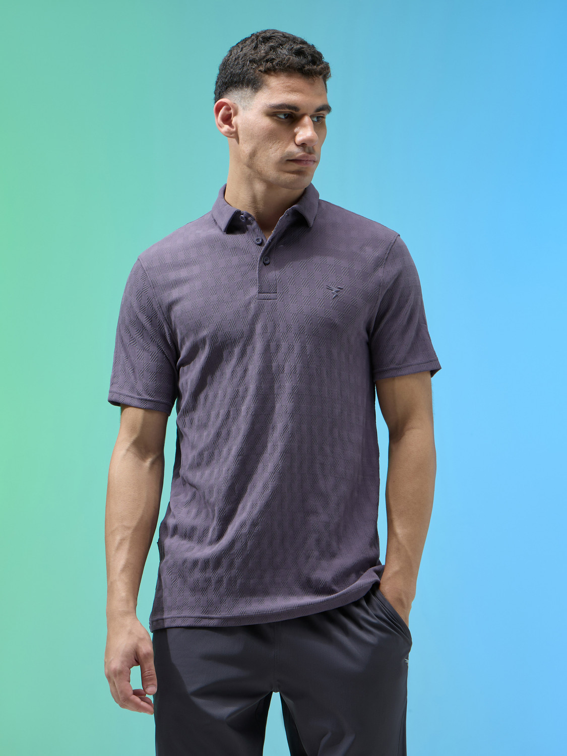 Image of TECHNOSPORT Self Design Men Polo Neck Purple T-Shirt