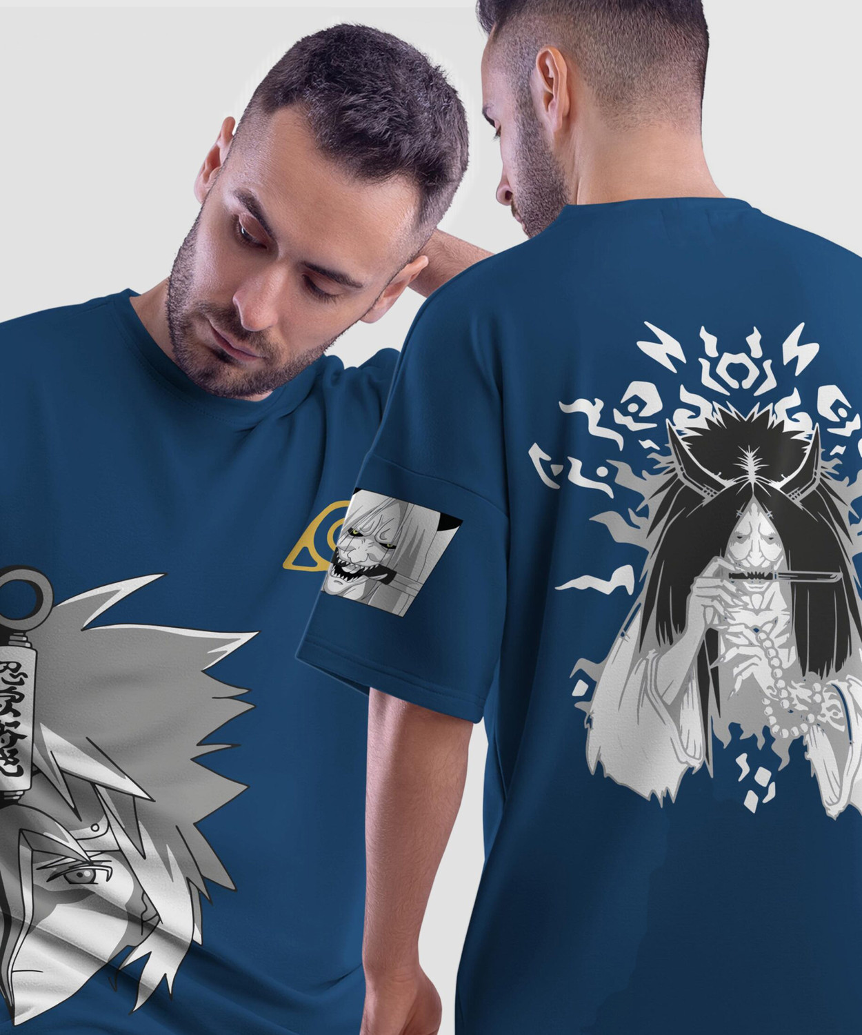 Image of Thecrazymonk Graphic Print Men Round Neck Navy Blue T-Shirt