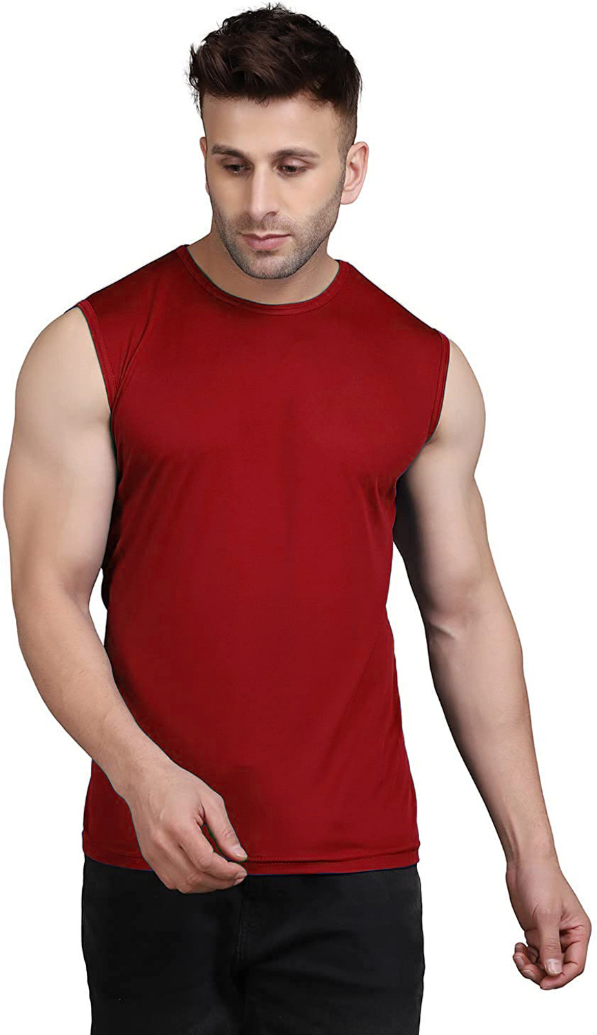 Image of UDI n ADI Solid Men Round Neck Maroon, Blue T-Shirt
