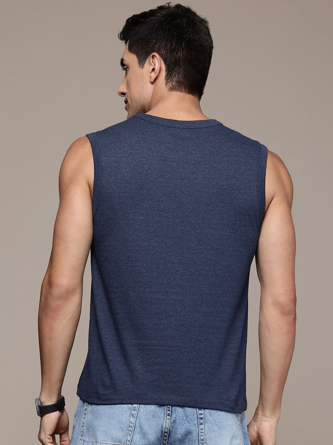 Image of Moda Rapido Solid Men Round Neck Navy Blue T-Shirt