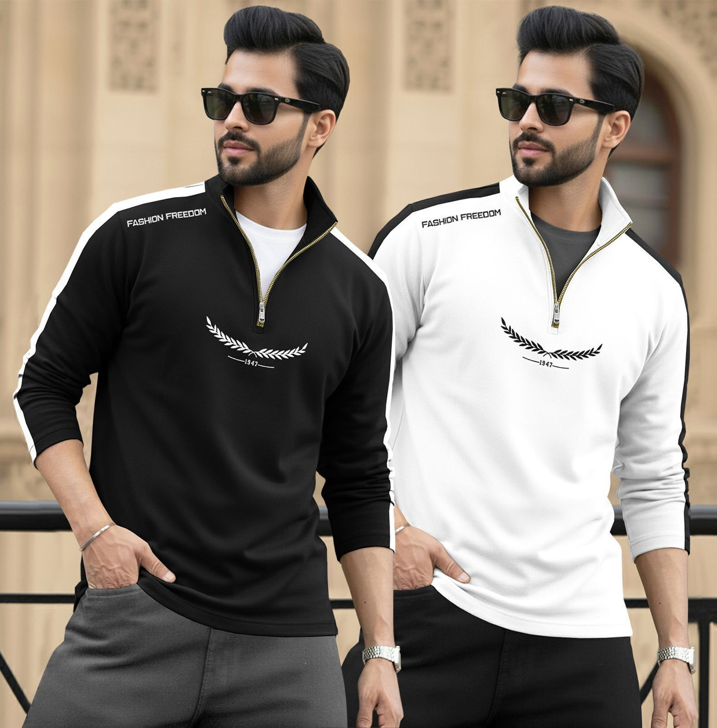 Image of TRIPR Printed Men Henley Neck Black, White T-Shirt