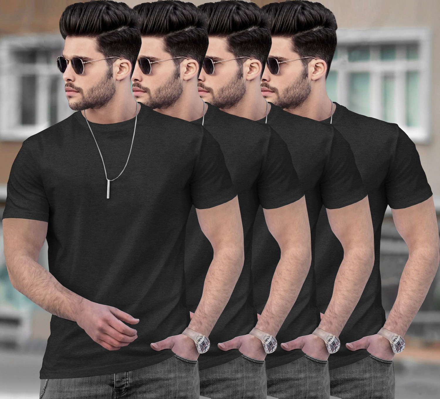 Image of TRIPR Solid Men Black T-Shirt
