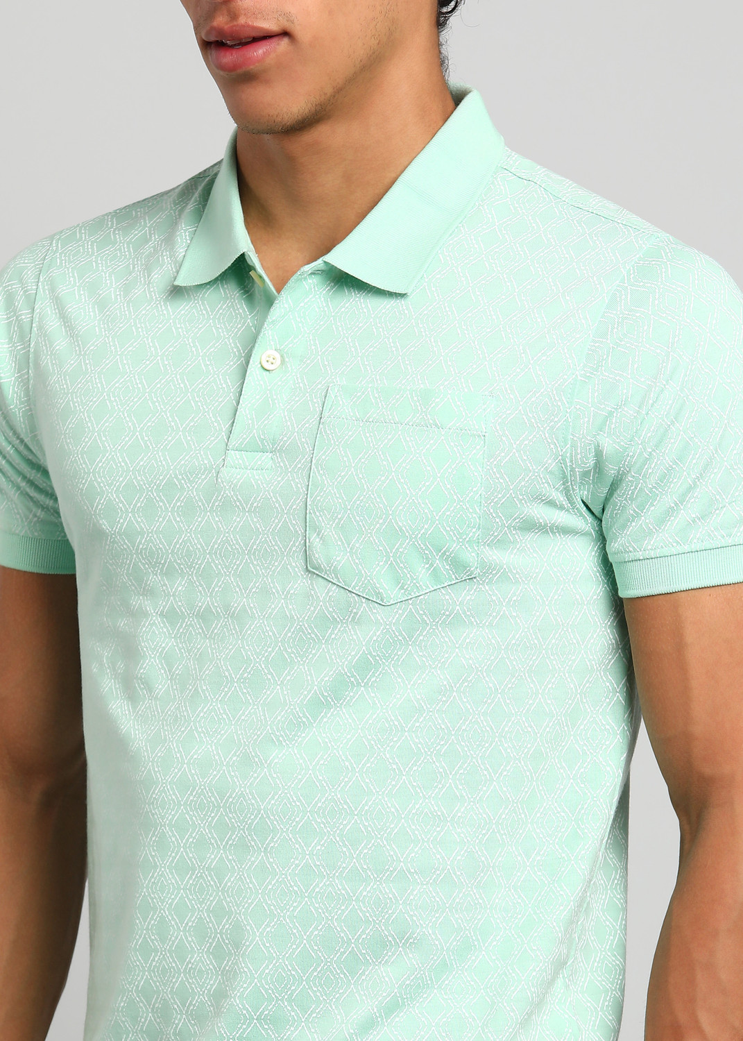Image of PARX Printed Men Polo Neck Green T-Shirt