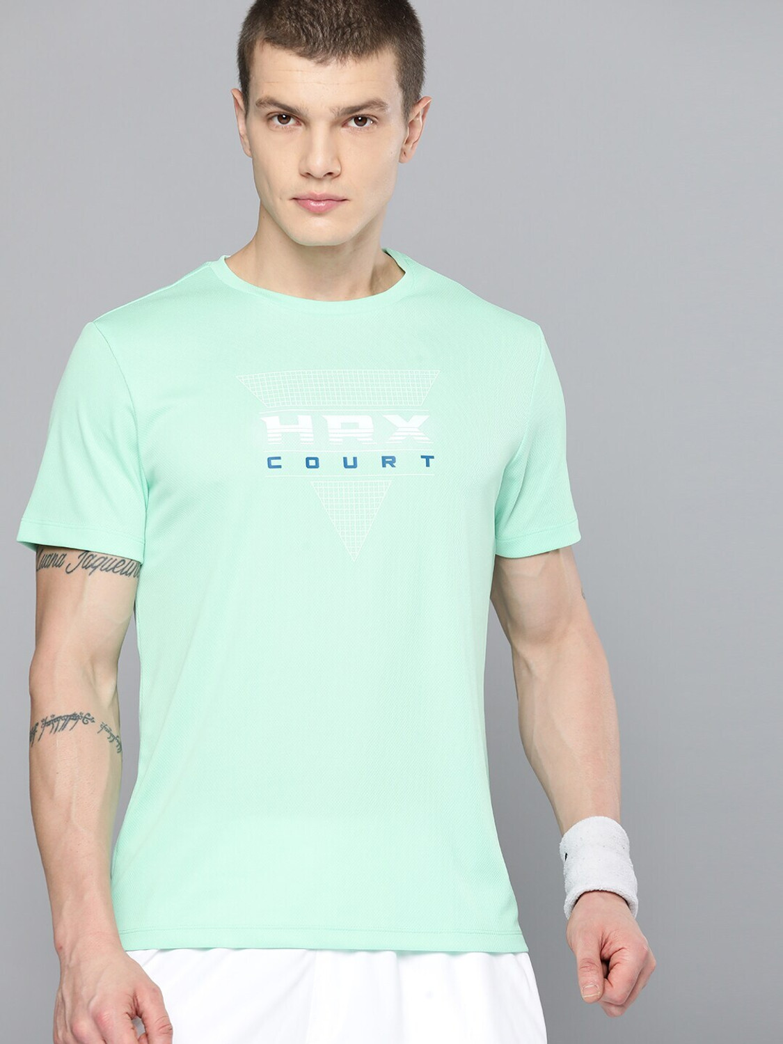 Image of HRX by Hrithik Roshan Printed Men Round Neck Green T-Shirt