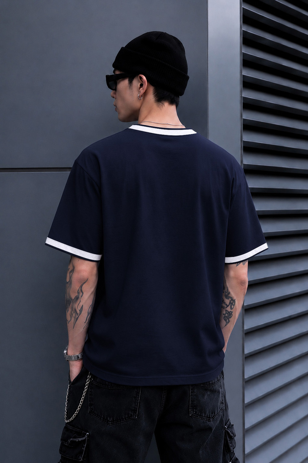 Image of FTX Printed Men Round Neck Navy Blue T-Shirt
