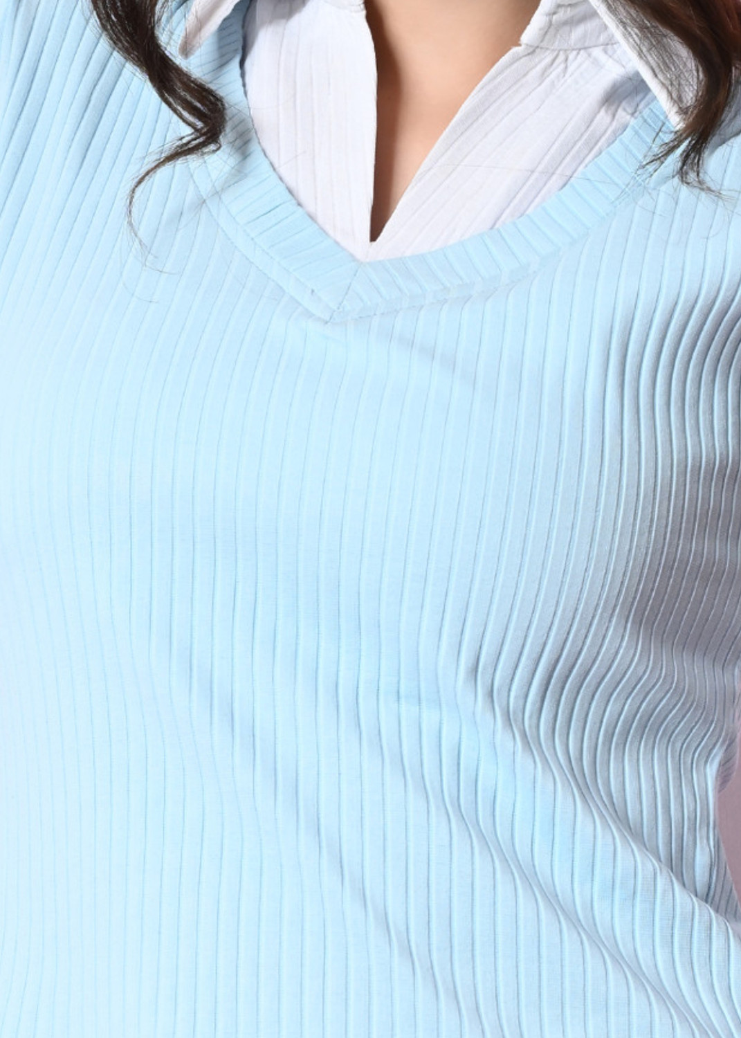 Image of FUNDAY FASHION Solid Women Polo Neck Light Blue, White T-Shirt