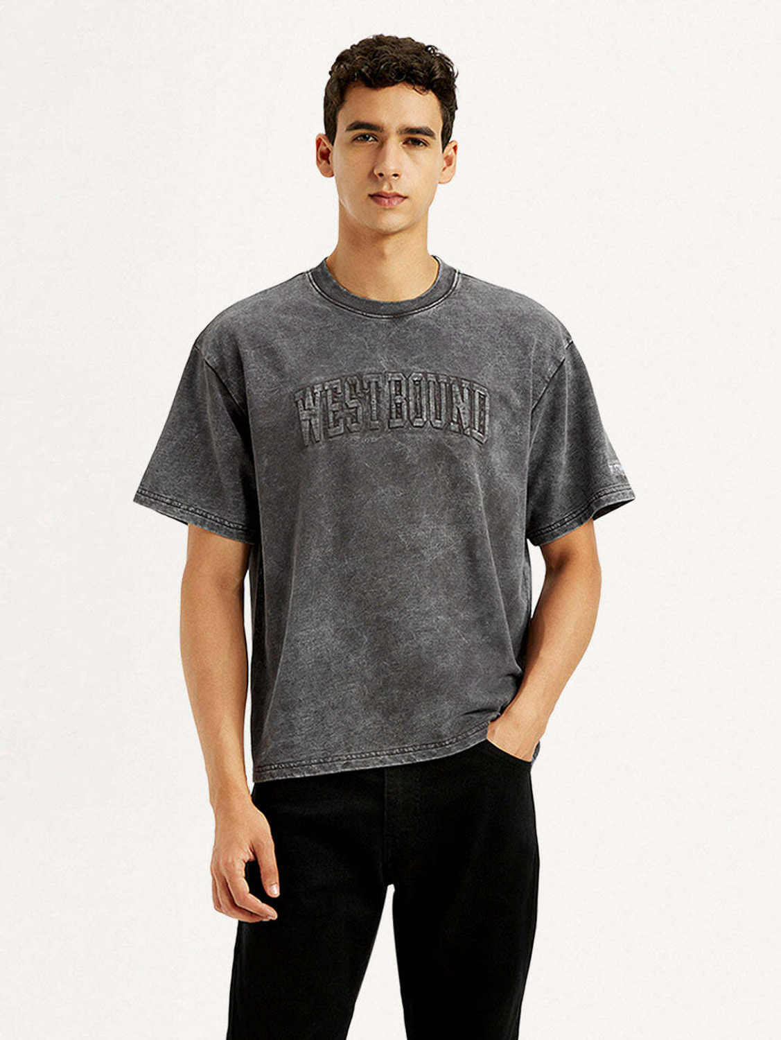 Image of LEVI'S Graphic Print Men Crew Neck Grey T-Shirt