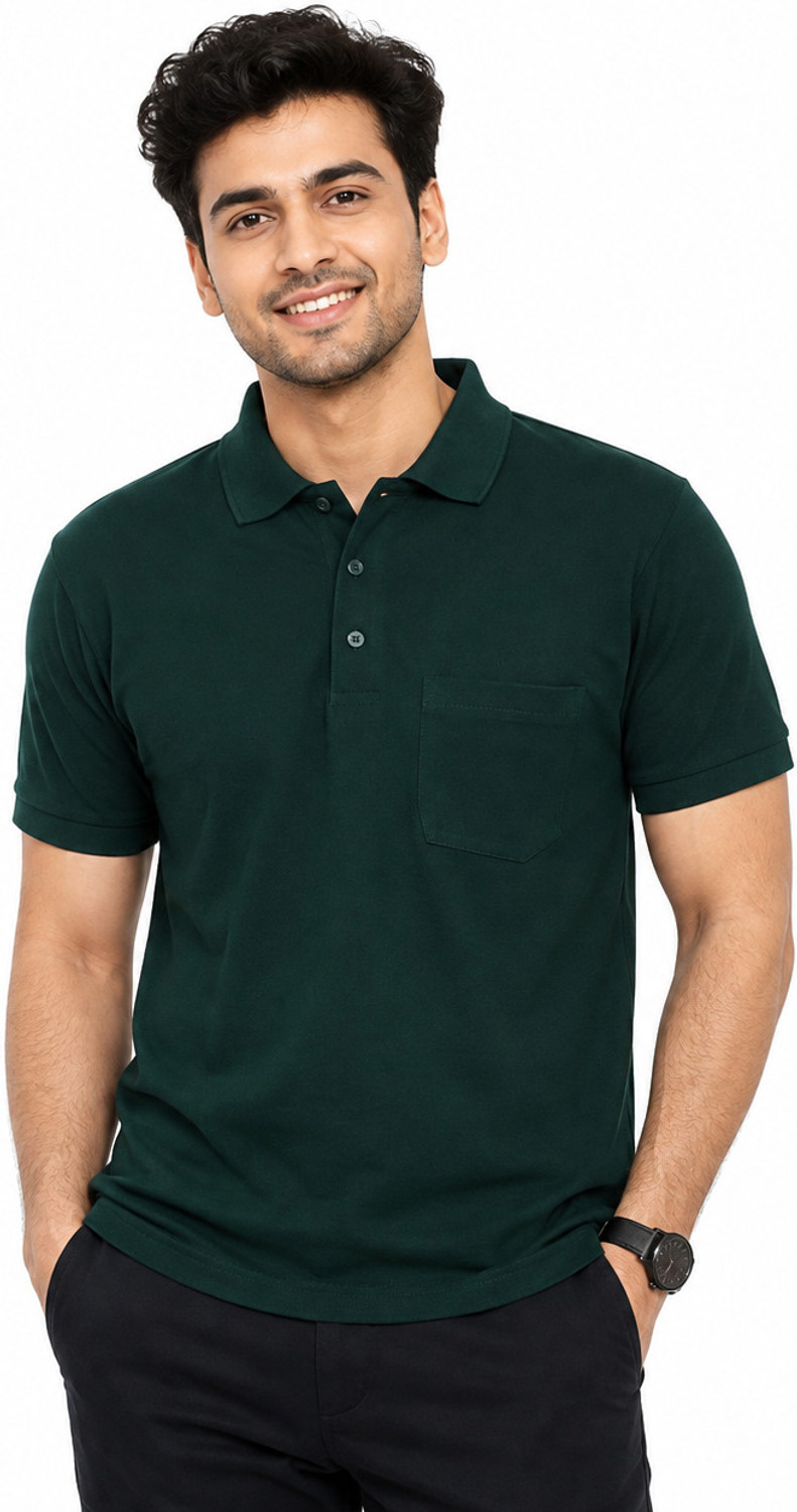 Image of Maintain Solid Men Polo Neck Green T-Shirt