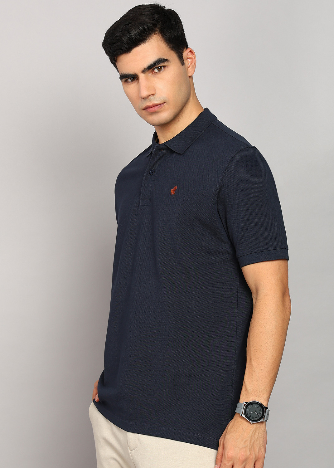 Image of PETER ENGLAND Solid Men Polo Neck Blue T-Shirt