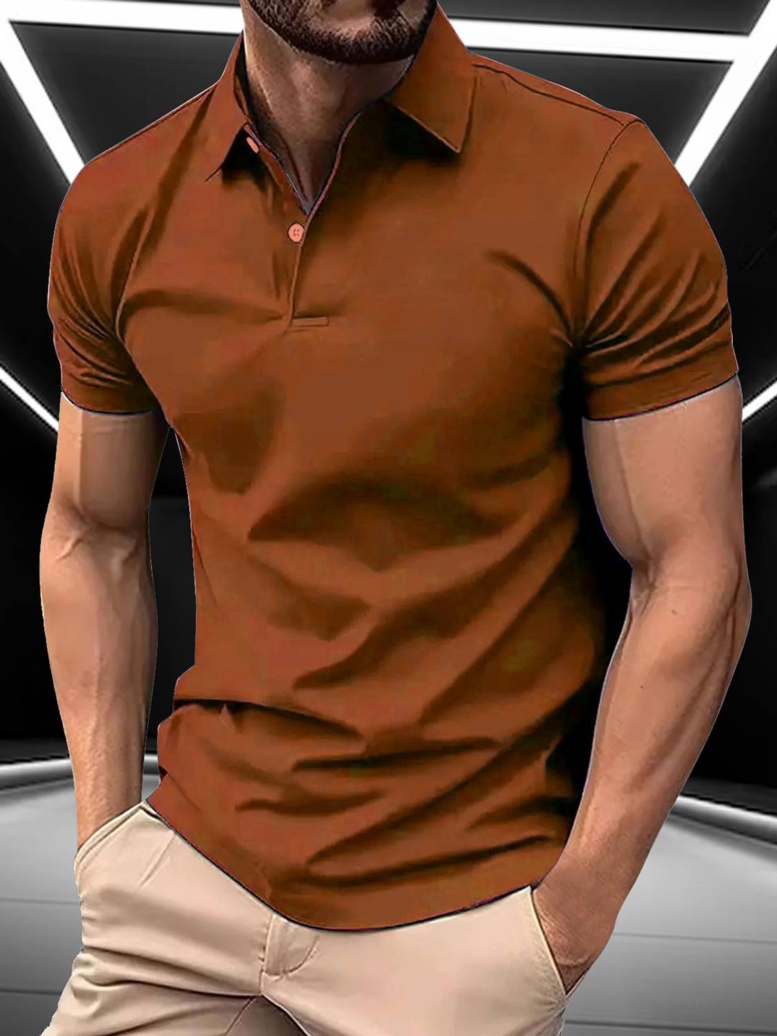 AIN6 Solid Men Polo Neck Brown T-Shirt