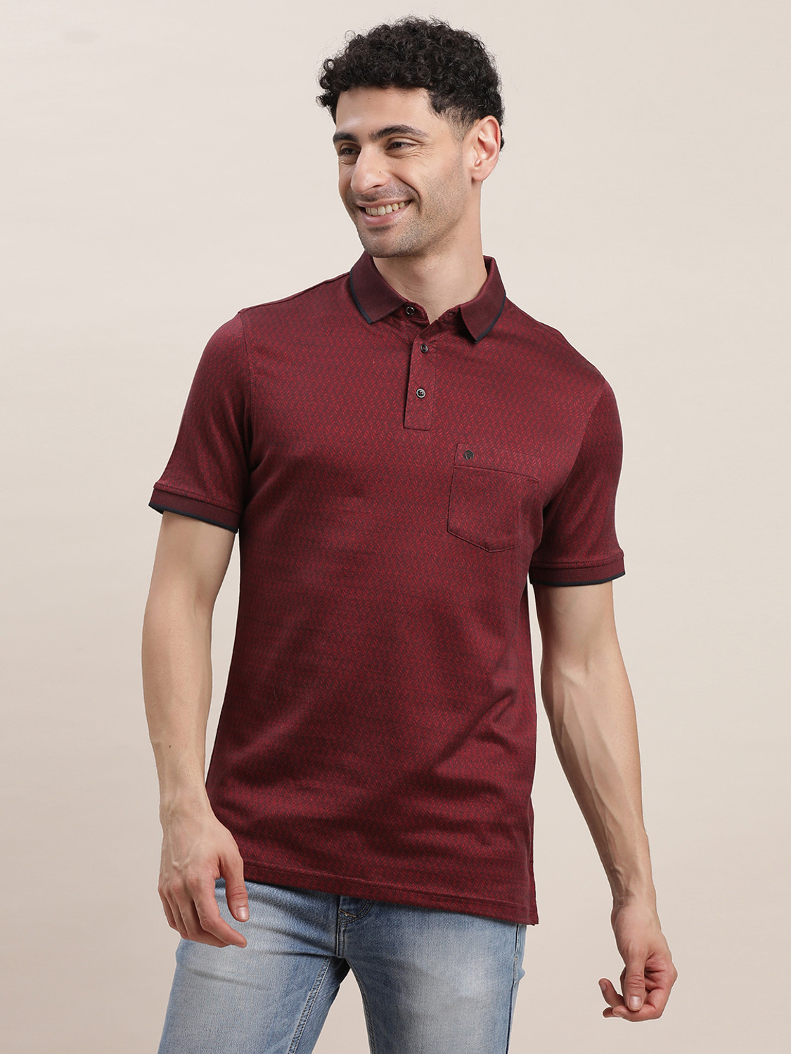 Image of TURTLE Self Design Men Polo Neck Maroon T-Shirt