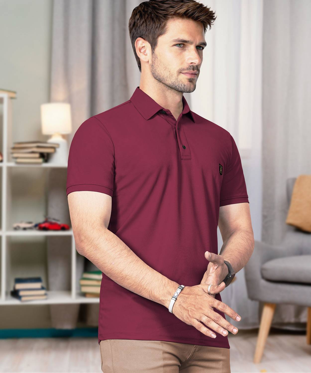 VeBNoR Solid Men Polo Neck Maroon T-Shirt - Image 4