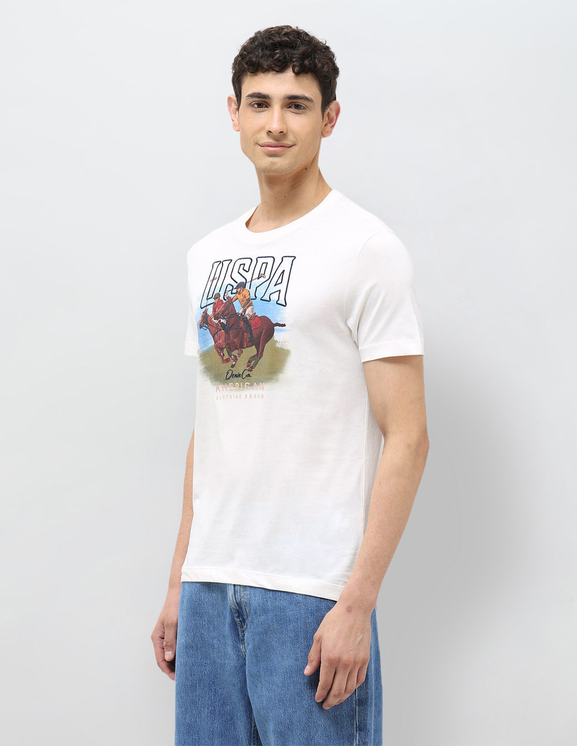 Image of U.S. Polo Assn. Denim Co. Graphic Print Men Round Neck White T-Shirt