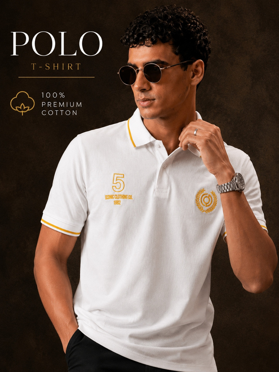 Image of Occupied Clothing Co. Men Solid Polo Neck Pure Cotton White T-Shirt