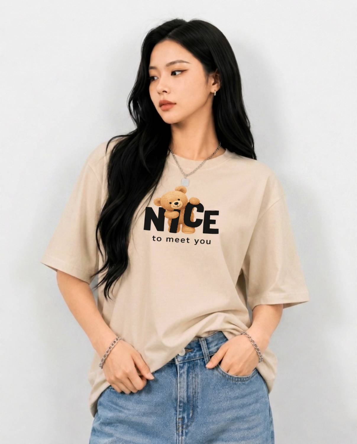 Aureno furrnzo Graphic Print Women Round Neck Beige T-Shirt
