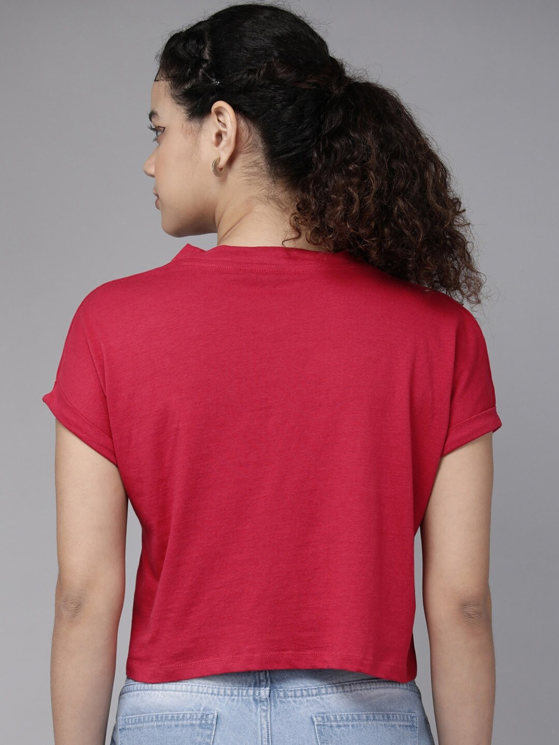 Image of Roadster Solid Women Round Neck Maroon T-Shirt