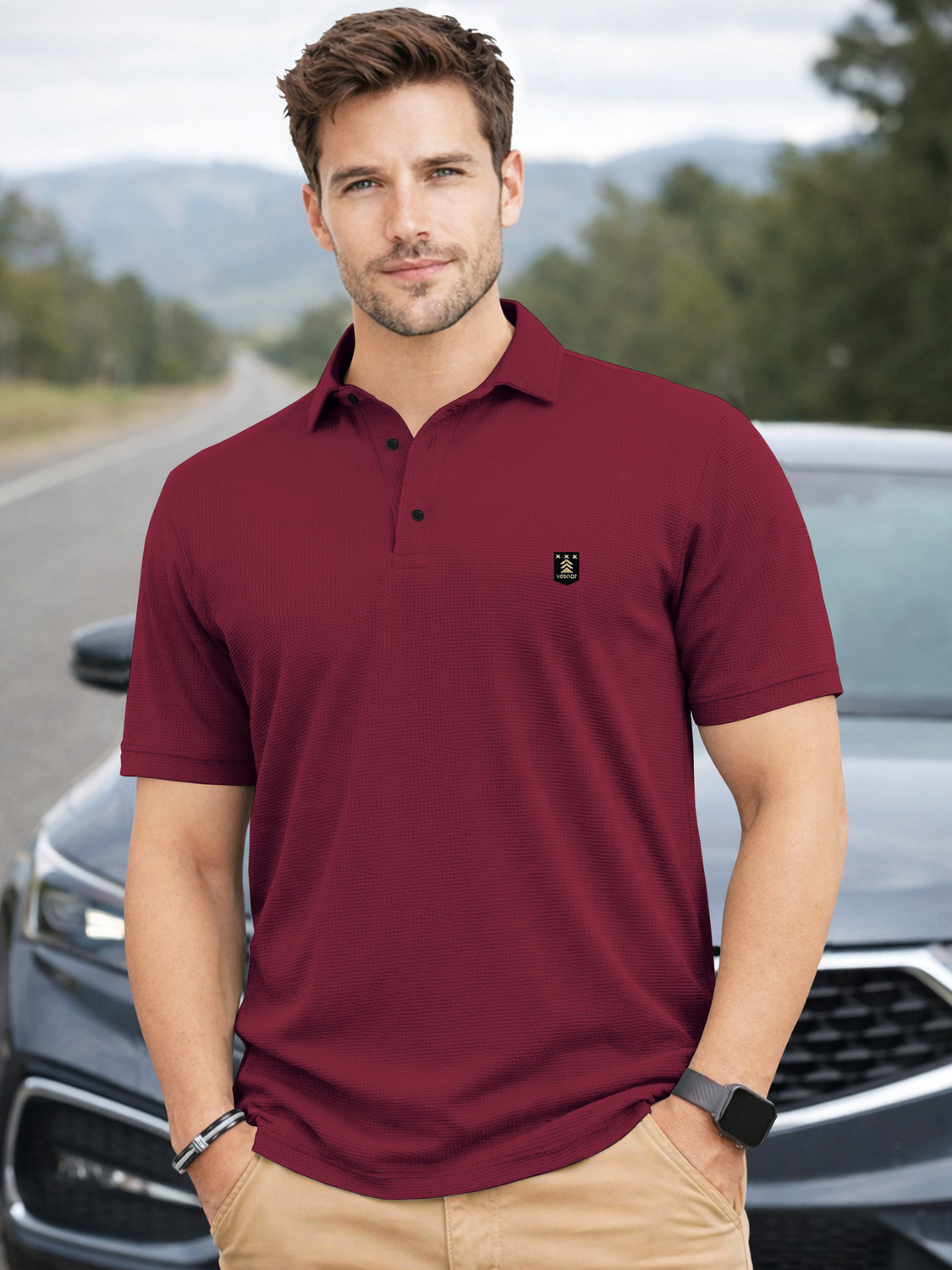 Image of VeBNoR Solid Men Polo Neck Maroon T-Shirt