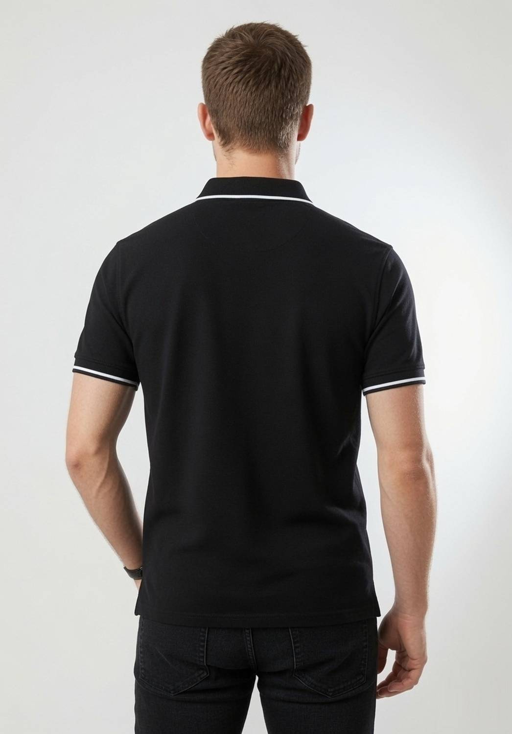 true habit Men Polo Neck Black T-Shirt - Image 2