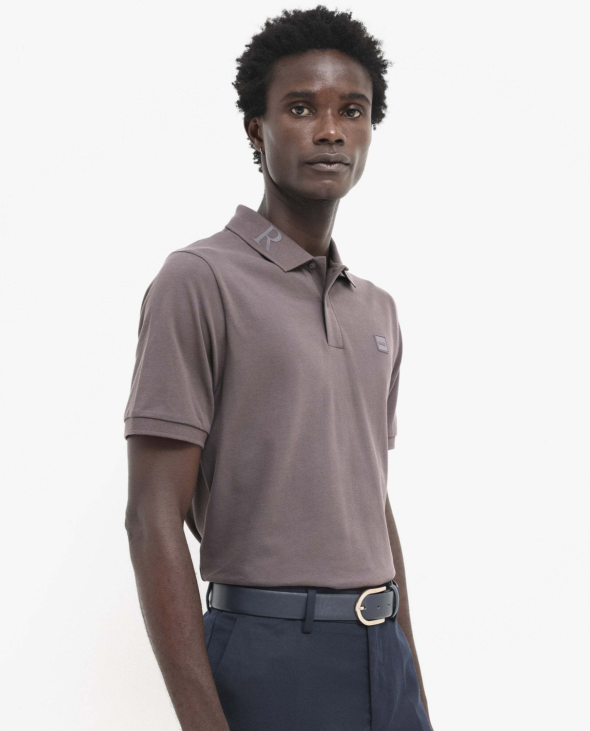 Image of RARE RABBIT Men Solid Polo Neck Cotton Blend Purple T-Shirt