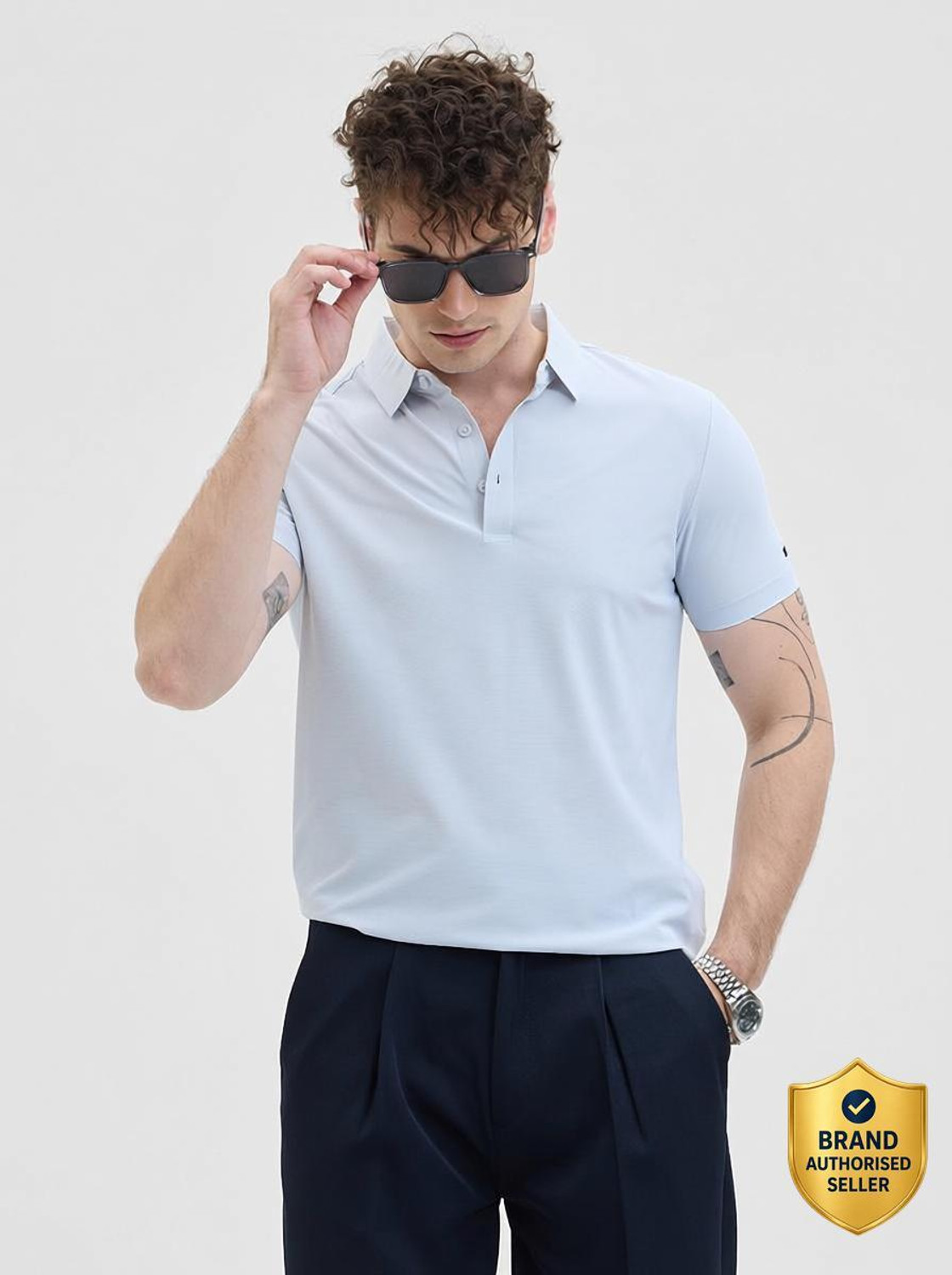 Image of Snitch Solid Men Polo Neck Light Blue T-Shirt