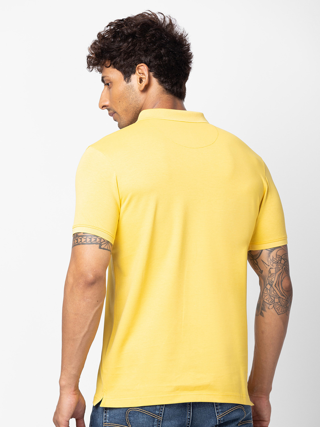 Image of Spykar Solid Men Polo Neck Yellow T-Shirt