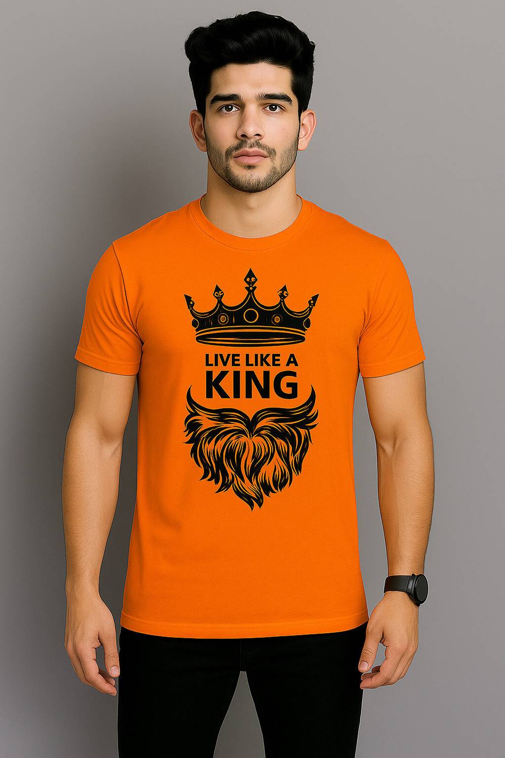 allytrue Printed Men Round Neck Orange T-Shirt