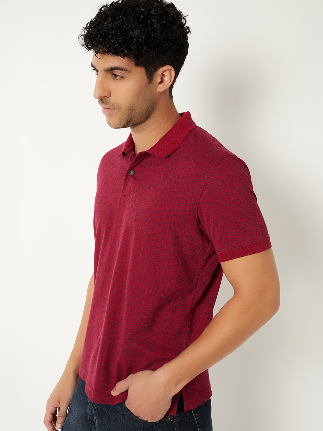 Image of MAX Printed Men Polo Neck Red T-Shirt