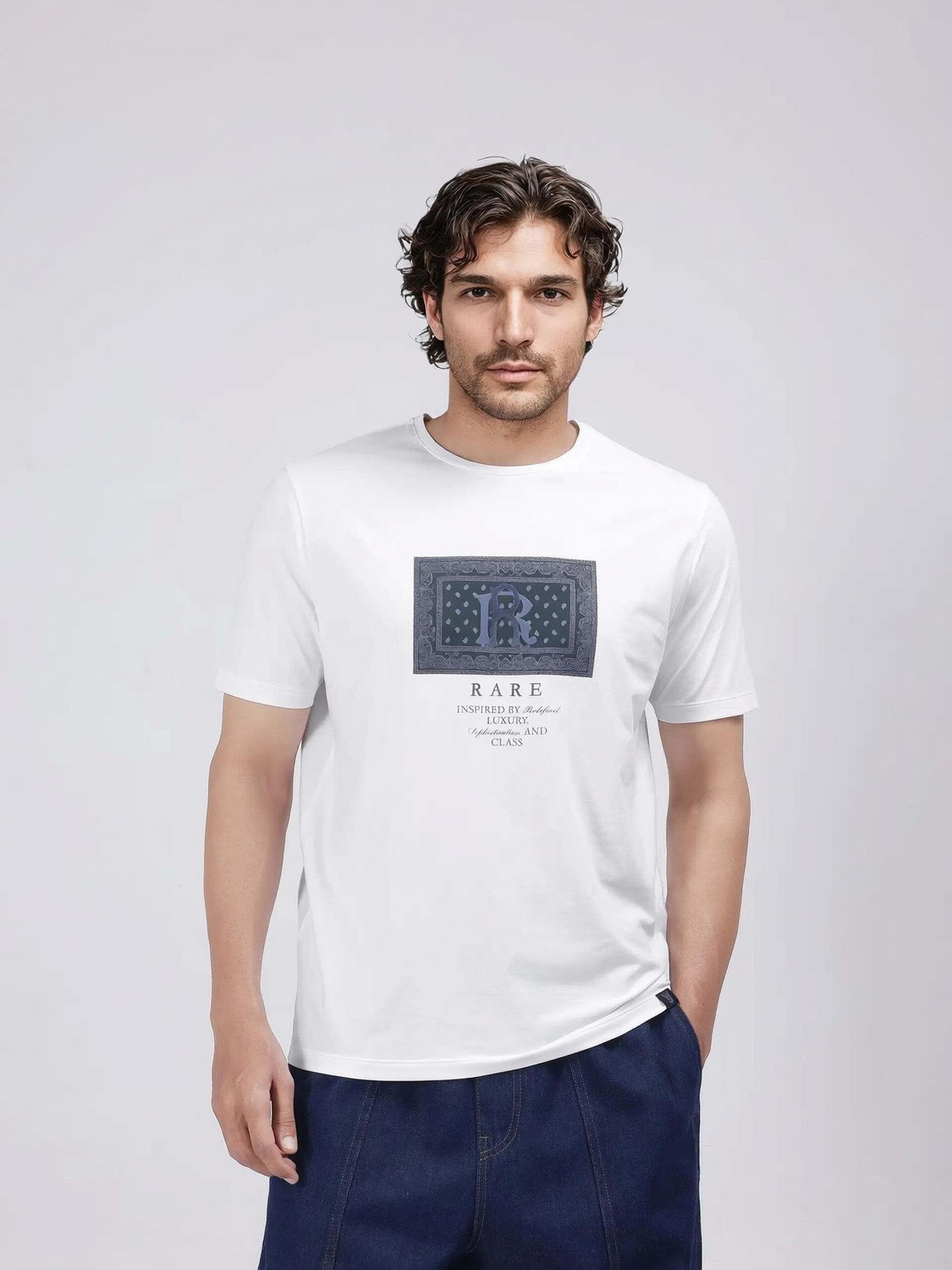 Image of RARE RABBIT Graphic Print Men Crew Neck White T-Shirt