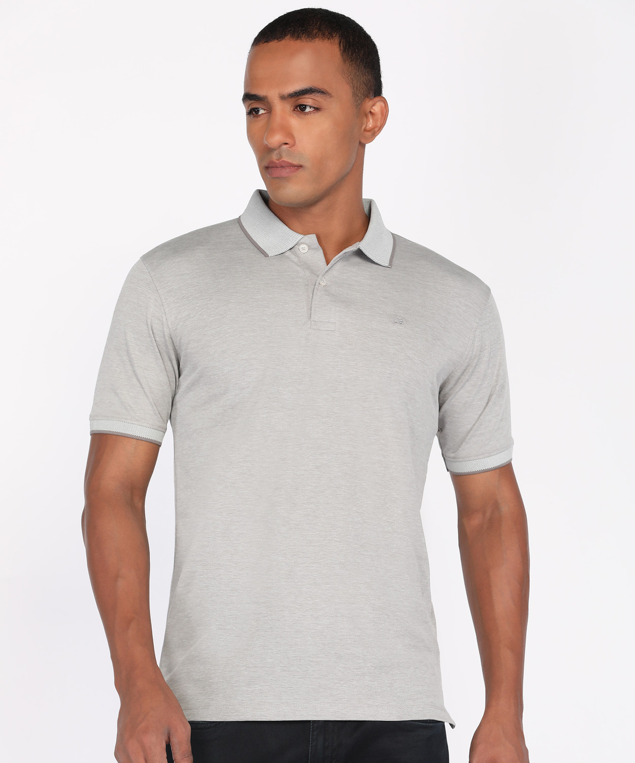 Image of PETER ENGLAND Solid Men Polo Neck Grey T-Shirt